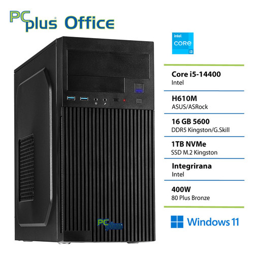 PCPLUS e-office i3 14100 16GB DDR5 1TB SSD Windows 11 Home namizni računalnik PCPLUS e-office i3 14100 16GB DDR5 1TB SSD Windows 11 Home namizni računalnik