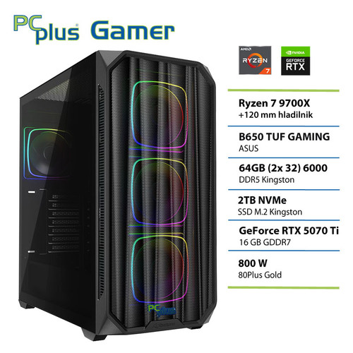 PCPLUS Gamer Ryzen 7 9700X 64GB 2TB SSD RTX 5070Ti 16GB gaming namizni računalnik PCPLUS Gamer Ryzen 7 9700X 64GB 2TB SSD RTX 5070Ti 16GB gaming namizni računalnik