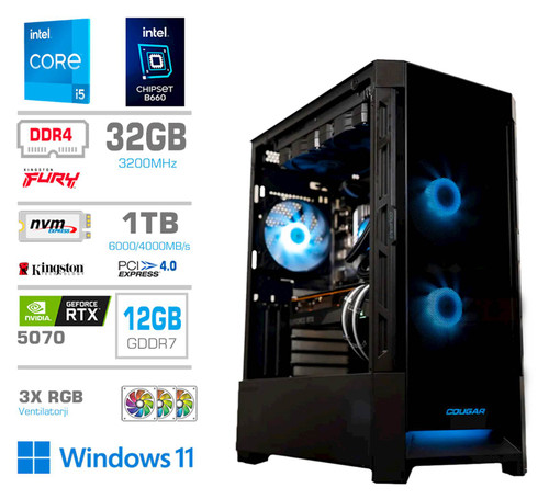 Računalnik PCX Exton i5 14600KF/16GB/1TB/RTX5070/RGB/W11H