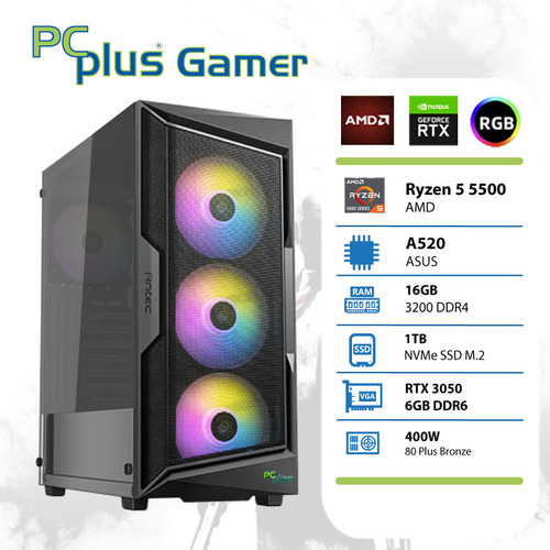 PCPLUS Gamer Ryzen 5 5500 16GB 1TB SSD RTX 3050 6GB gaming namizni računalnik