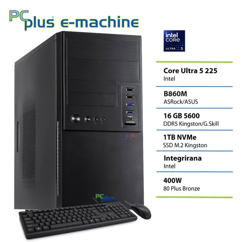 PCPLUS e-machine Core Ultra 5 225 16GB 1TB SSD tipkovnica miška namizni računalnik