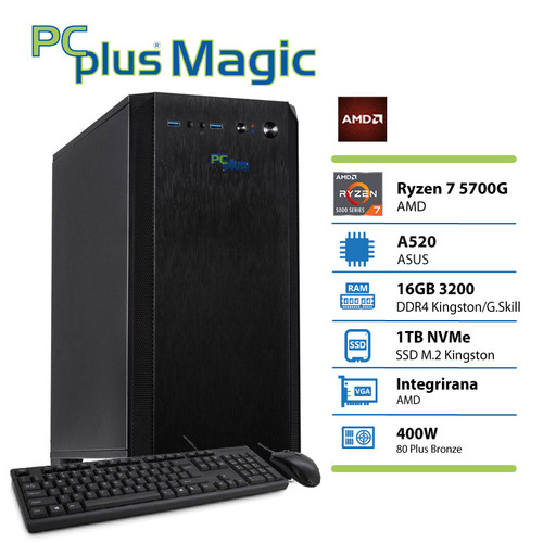 PCPLUS Magic Ryzen 7 5700G 16GB 1TB SSD tipkovnica miška namizni računalnik