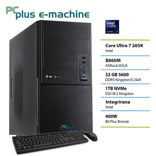 PCPLUS e-machine Core Ultra 7 265K 32GB 1TB SSD tipkovnica miška namizni računalnik