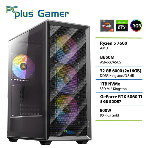 PCPLUS Gamer Ryzen 5 7600 32GB 1TB SSD RTX 5060Ti 8GB gaming namizni računalnik