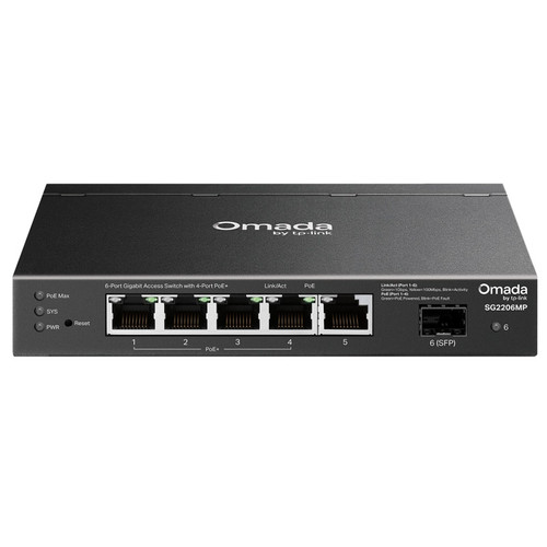 TP-LINK Omada SG2206MP 6-port Gigabit 4xPoE+ 1xSFP mrežno stikalo switch