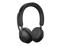 JABRA Evolve2 65 MS Stereo Headset on-ear Bluetooth wireless USB-A noise isolating black with charging stand Certified for MS Te
