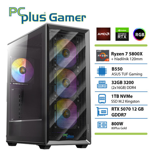 PCPLUS Gamer Ryzen 7 5800X 32GB 1TB SSD RTX 5070 12GB gaming namizni računalnik