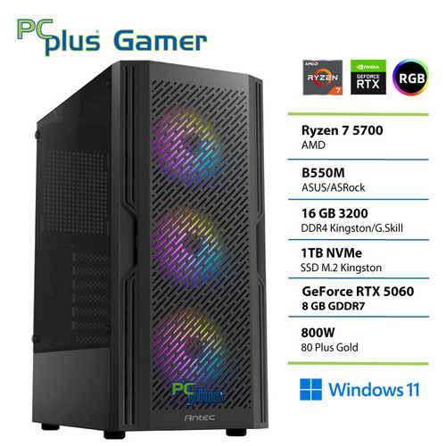 PCPLUS Gamer Ryzen 7 5700 16GB 1TB RTX 5060 8GB Windows 11 Home gaming namizni računalnik