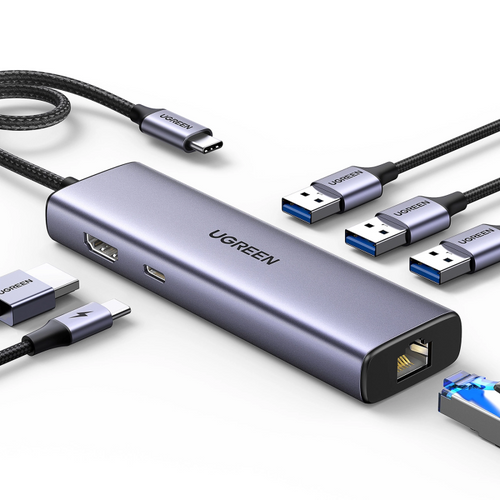 Ugreen 6-v-1 USB-C Hub (100 W PD vhod, 4K@30Hz HDMI)