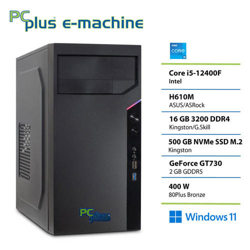 PCPLUS e-machine i5 12400F 16GB DDR5 500GB SSD GT730 Windows 11 namizni računalnik