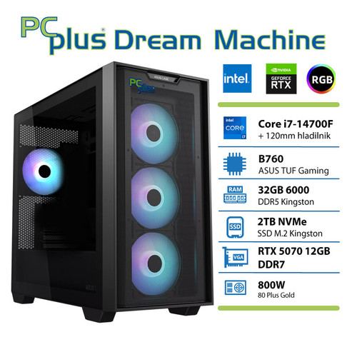 PCPLUS Dream Machine i7 14700F 32GB 2TB SSD RTX 5070 12GB gaming namizni računalnik