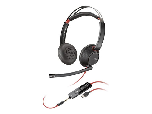 HP Poly Blackwire 5220 Stereo USB-C Headset +3.5mm Plug +USB-C/A Adapter