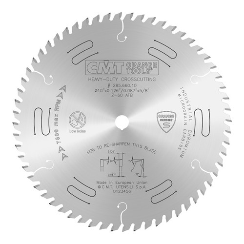 250mm x 40 tooth Industrial Low Noise Chrome Coated Circular Saw Blade