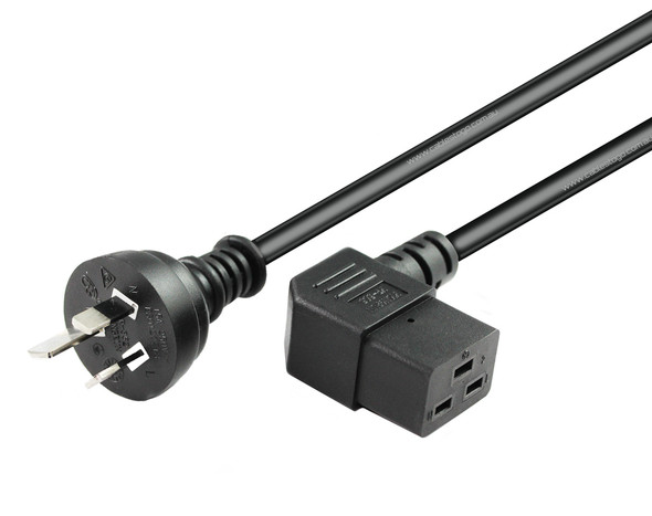 2M Aust 15A 3Pin Plug to Right Angle IEC C19 Power Cable