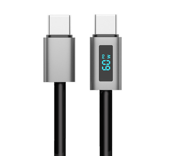 1.8M USB Type-C PD100W Fast Charging Cable with Curly Cord & LED Wattage Display