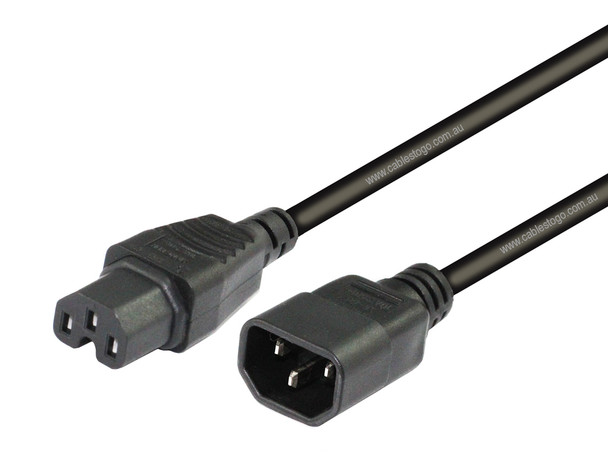 1M IEC C14 to IEC C15 High Temperature Power Cable in Black