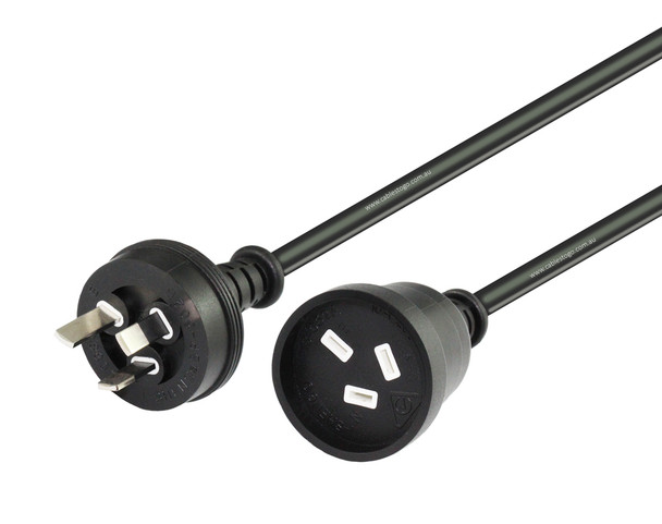 1M Aust Main Plug to Socket Power Extension Cable in Black