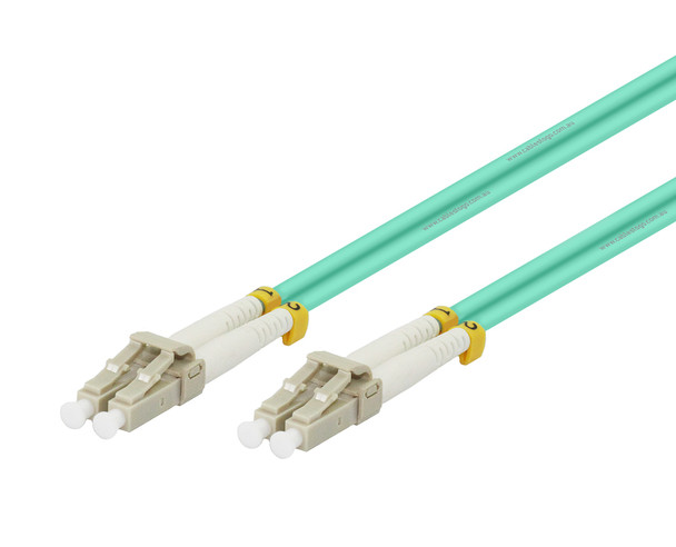 0.5M OM4 LC to LC Multimode Duplex Fibre Patch Cable in Aqua