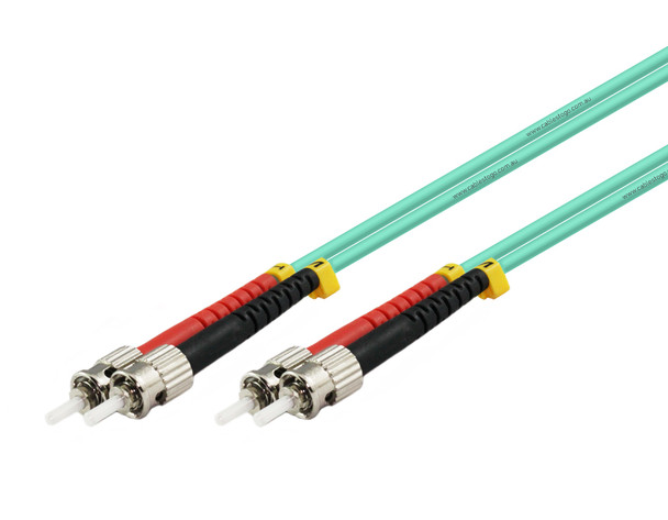 5M OM3 ST to ST Multimode Duplex Fibre Patch Cable in Aqua