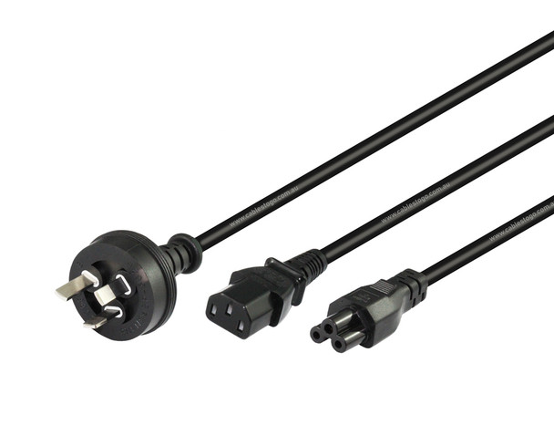 2M Wall Plug to IEC C5 & IEC C13 Y Splitter Power Cable