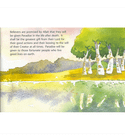 The Rivers of Milk and Honey illustrated interior page describing Allah's promise of Paradise with green trees, peaceful water, and natural scenery