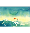 Tale of a Fish illustrated interior page depicting a small boat caught in towering ocean waves during a storm in the story of Prophet Yunus