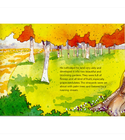 The Story of Two Gardens – Illustrated Interior Page Showing a Beautiful Garden with Fruit Trees and Green Fields from the Quran Story