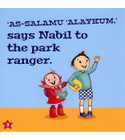 Inside page of I Say As-salamu 'Alaykum showing children greeting with Assalamu Alaikum