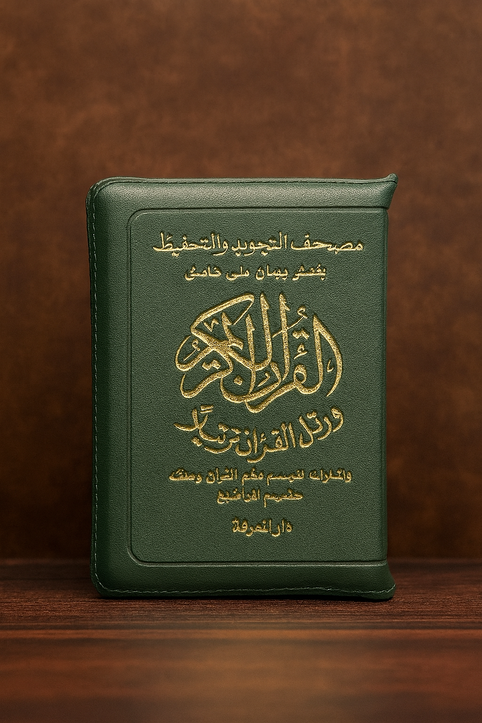 Tajweed and Memorization Mushaf – With Explanatory Margins and Aids for Understanding the Qur'an with Green Leather Zipped Pouch
