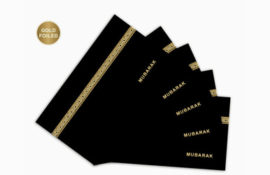 Pack of 5 'Mubarak' Money Wallets – Black with Elegant Gold Foil Detailing