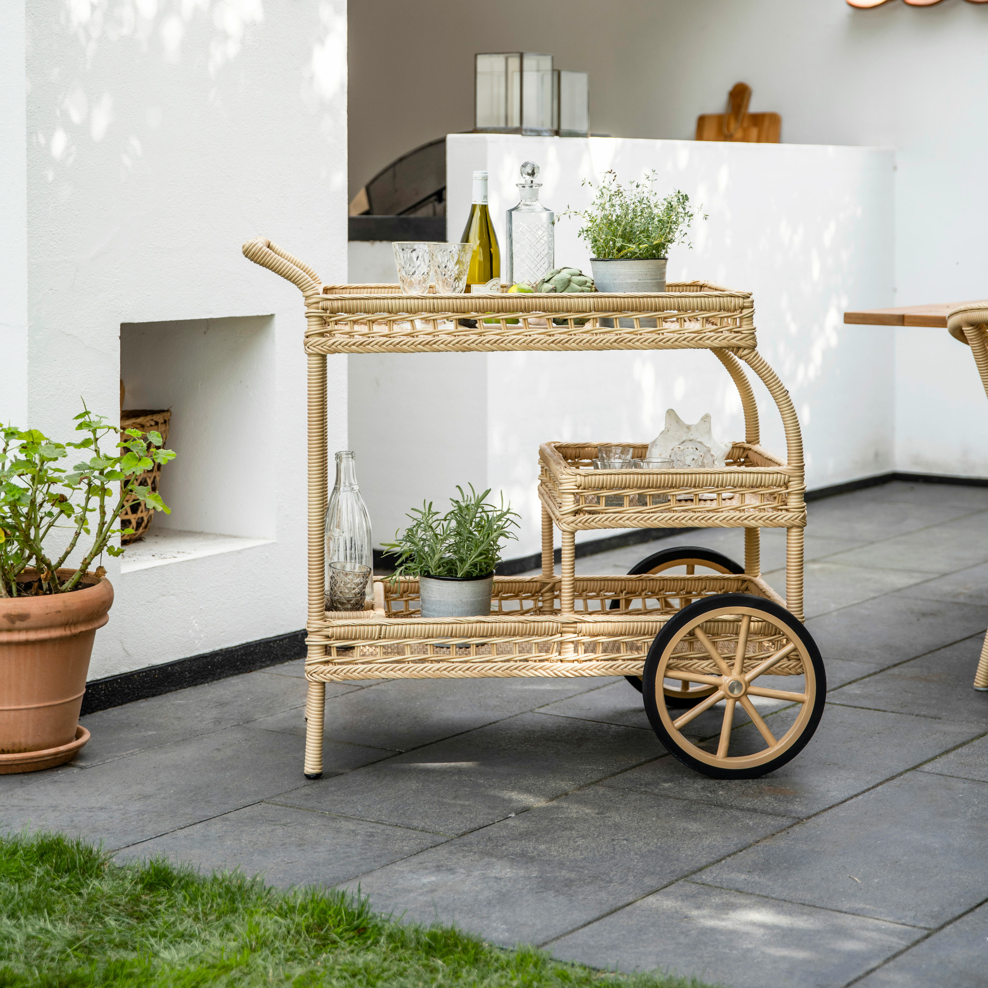 rattan bar cart