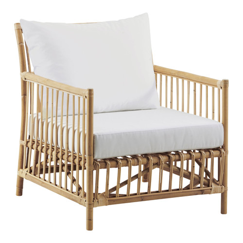 Sika Design Caroline Rattan Lounge Chair with white seat and back cushions