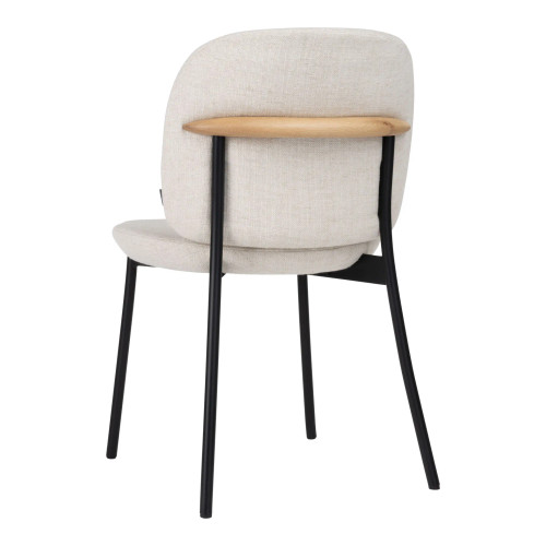 Back angle view of Solace Side Chair highlighting premium upholstered seat, wood armrests, and durable steel frame."
