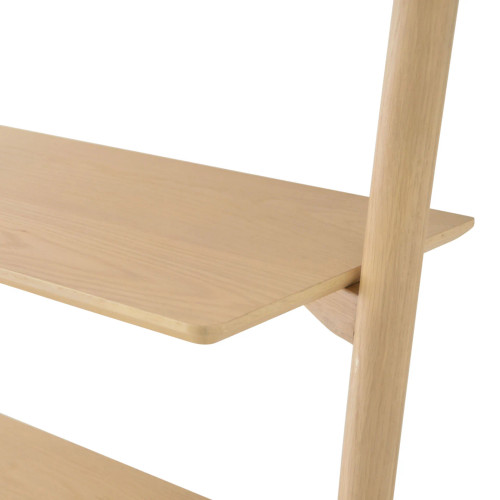 Close up view of Tosta Leaning Shelf highlighting New Nordic design with soft corners in solid oak. Close up view of Tosta Leaning Shelf highlighting New Nordic design with soft corners in solid oak.