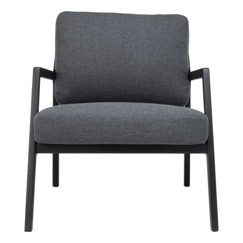 Front view of Nysse Lounge Chair with Scandinavian design, oak frame, and leather upholstery.