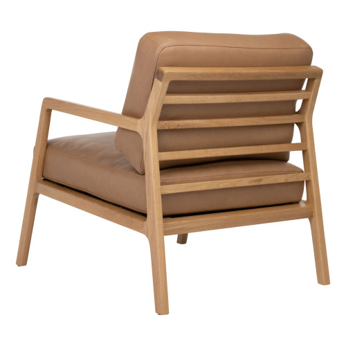 Back angle of Nysse Lounge Chair with Scandinavian design, oak frame, and leather upholstery.