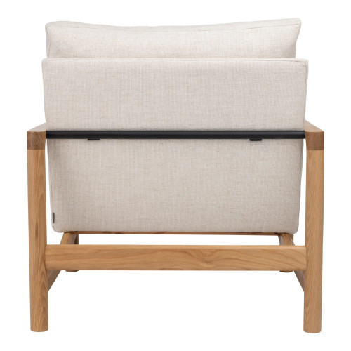 Back view of the Troubadour Lounge Chair with mid-century design, oak frame, and upholstered seat.
