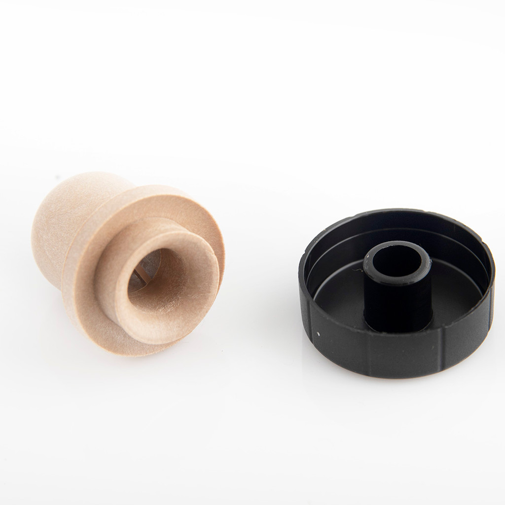 Phot of a silicone pour spout cork.