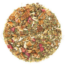 A pile of Estero Bay Olive Oil and Tea lose leaf Winter Cherry blended with Apple pieces, Strawberry leaves, Ashwagandha root, Elderflower petals, Cranberry pieces, Cornflower petals, Natural flavors (Organic compliant).