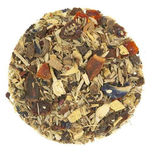 A pile of Estero Bay Olive Oil and Tea lose leaf Digestive Blue tea blended with Anise, Licorice, Fennel, Currant, Rosehip, Butterfly blue pea flower, Hibiscus, Star anise, Nettle, Jasmine, Natural flavors (organic compliant)