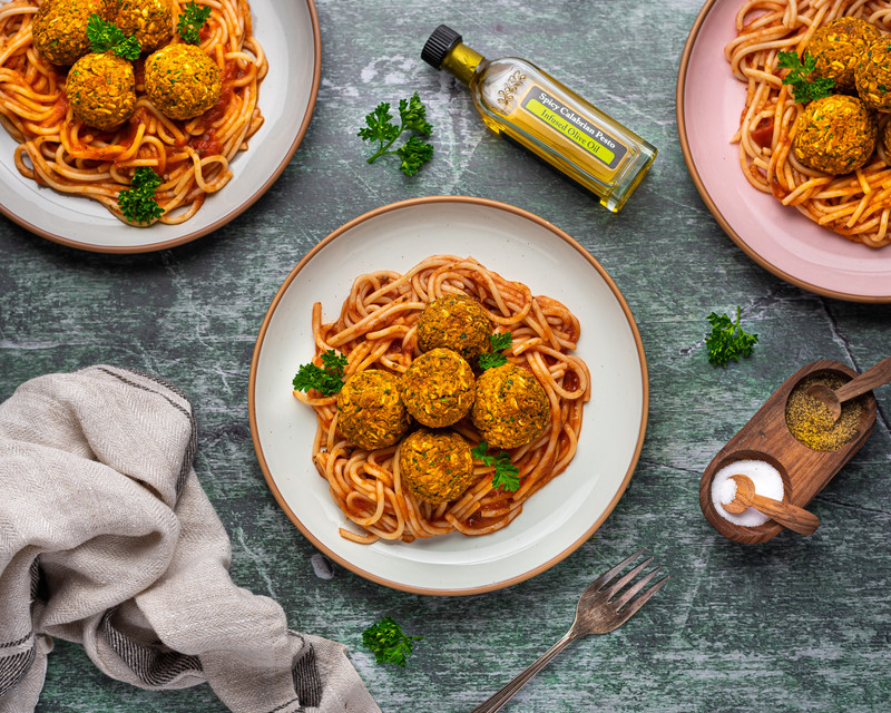 Lentil Meatballs with Spicy Calabrian Pesto Olive Oil