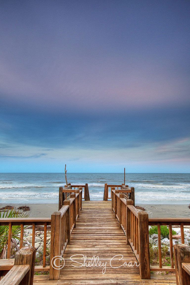 A photograph by Shelley Coar of beach sunset overlooking the Atlantic Ocean at Fripp Island, South Carolina.