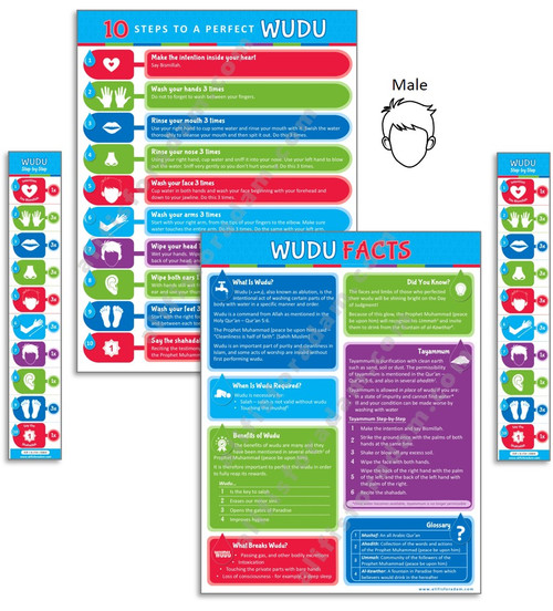 wudu set of two posters and two strips - multicolored - male