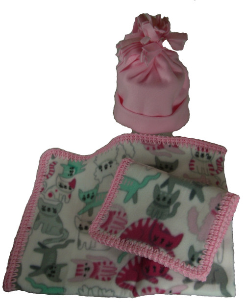 Fleece Baby Blankets, Burp Cloth, Hat with Kids Print Set