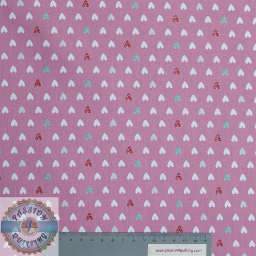 Nutex Little Princess Harts, white & red design on pink background, 100% cotton, 112cm wide, sold in 25cm increments for custom orders. Nutex Little Princess Harts, white & red design on pink background, 100% cotton, 112cm wide, sold in 25cm increments for custom orders.