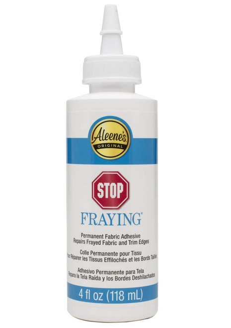 Permanent fabric adhesive for repairing frayed edges, made in the USA, dries clear, machine washable, non-toxic. Permanent fabric adhesive for repairing frayed edges, made in the USA, dries clear, machine washable, non-toxic.