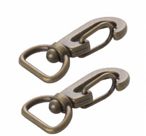Vintage-style antique brass two swivel snap hooks, 0.5-inch long, perfect for decorating or organization projects. Vintage-style antique brass two swivel snap hooks, 0.5-inch long, perfect for decorating or organization projects.