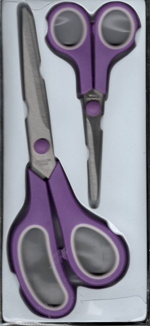 High-quality, stainless steel scissors set with soft comfort handles in two sizes (8.5" & 5.5"), perfect for precise cutting tasks. High-quality, stainless steel scissors set with soft comfort handles in two sizes (8.5" & 5.5"), perfect for precise cutting tasks.