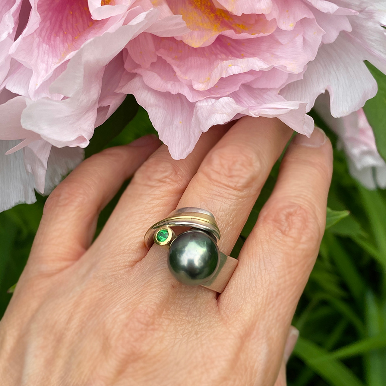 Black Tahitian Pearl Ring with Diamond Halo for Women - 8.50 CT - AAA  Grade, 925 Sterling Silver, US 7.50 - Walmart.com