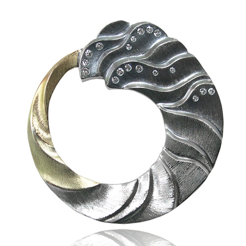 Tidal Pen/Pendant | Gold/ Oxidized Silver, Diamonds | Fine Art jewelry by K.MITA